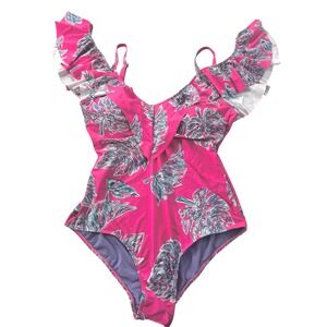 NWT Nicole‎ Miller One Piece Swimsuit Pink Teal Plus Size 2X Padded Resort Beach